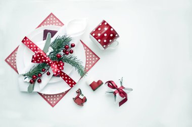 üstten görünüm servis Noel masa tatil dekorasyon ile 