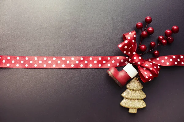 Closeup View Christmas Red Ribbon Decorations Vintage Style — Stock Photo, Image