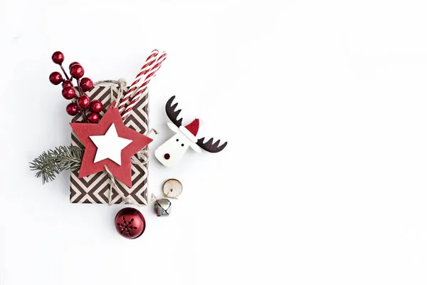 Ovanifrån Jul Dekorationer Vit Bakgrund — Stockfoto