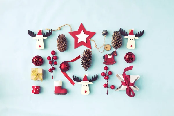 Vista Superior Ciervos Divertidos Navidad Con Decoraciones Navideñas — Foto de Stock