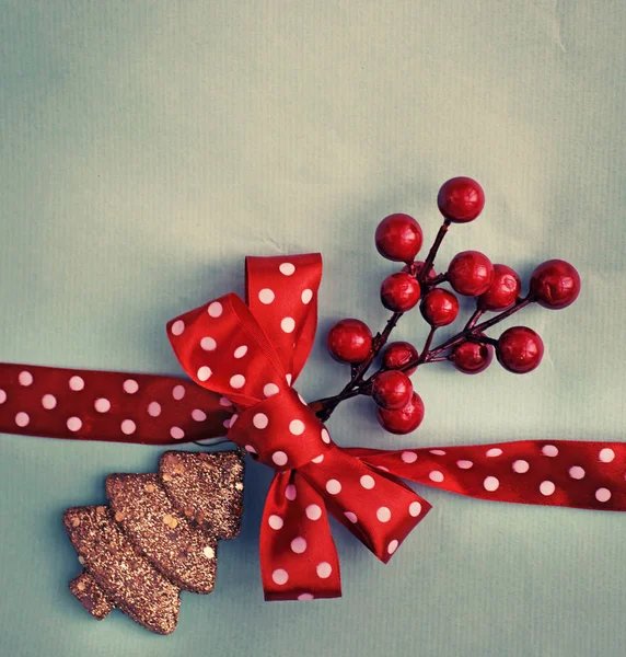 Fundo Férias Com Decorações Natal Bagas Vermelhas — Fotografia de Stock