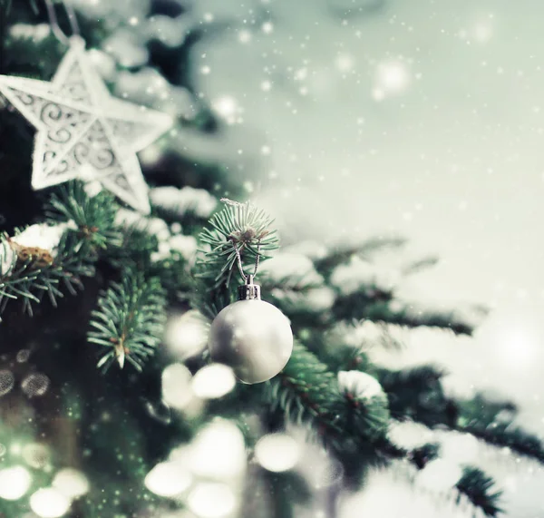 Vánoční Dekorace Sníh Pozadí Zimní Přírody — Stock fotografie