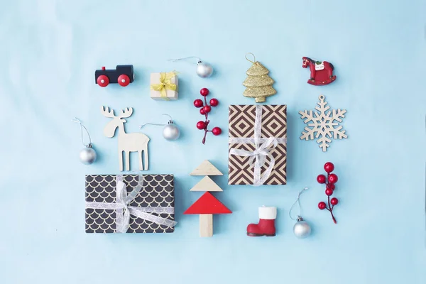 Adornos Decorativos Navidad Sobre Fondo Pastel Estilo Vintage — Foto de Stock