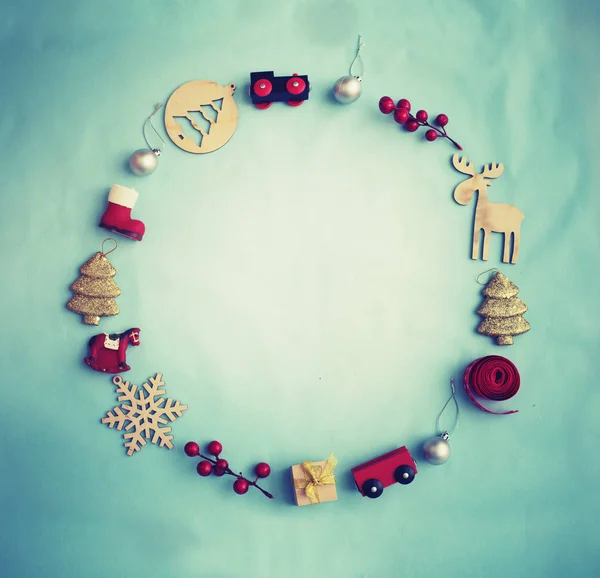 Weihnachten Dekorative Kreis Rahmen Auf Pastell Hintergrund Vintage Farbe — Stockfoto