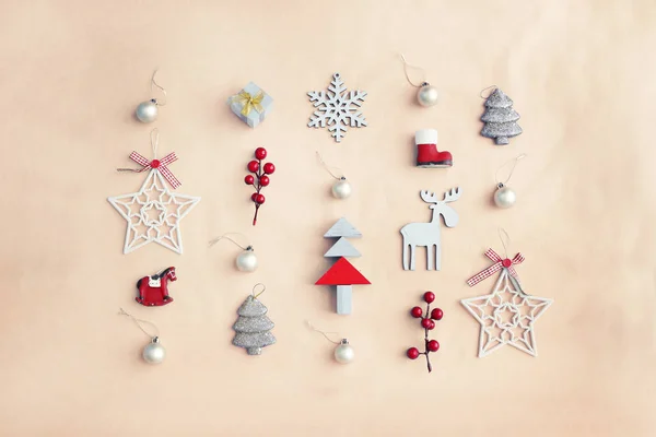 Décorations Noël Sur Fond Pastel Dans Style Vintage — Photo