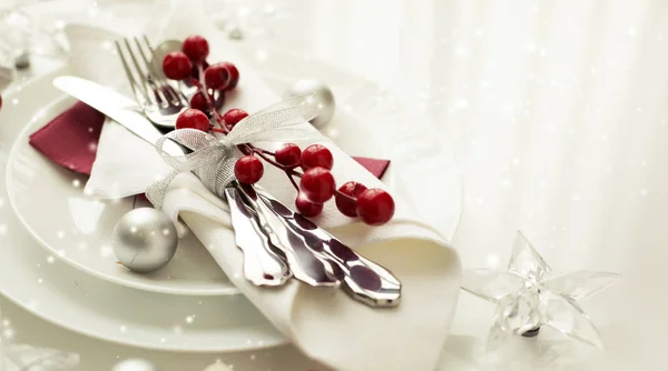 Elevated View Christmas Served Table Holiday Decorations — Stock Photo, Image