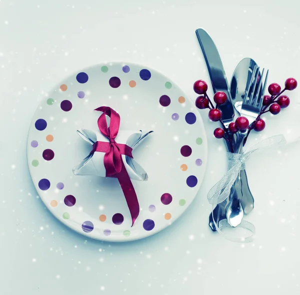 Christmas Table Setting Cutlery White Background — Stock Photo, Image