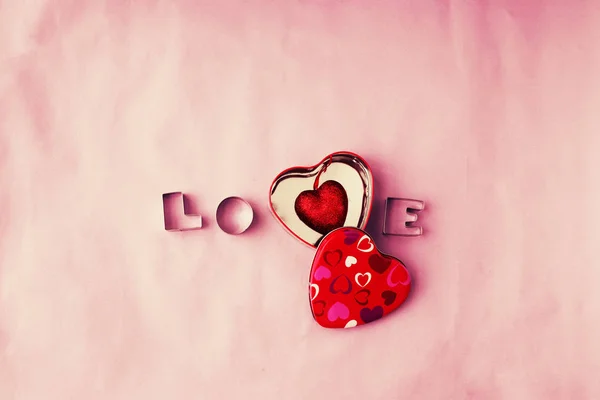 Miłość Słowo Dar Pole Tle Koncepcji Walentynki — Zdjęcie stockowe