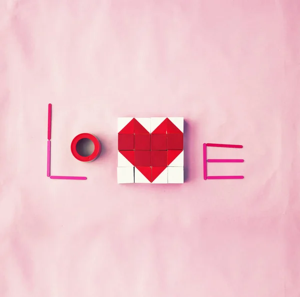 Top View Blocks Forming Heart Valentines Day Concept Background — Stock Photo, Image