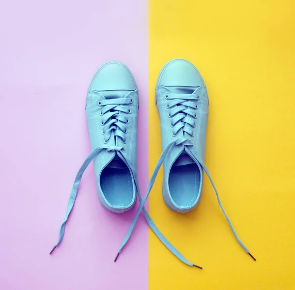 Top View Blue Shoes Colorful Background — Stock Photo, Image