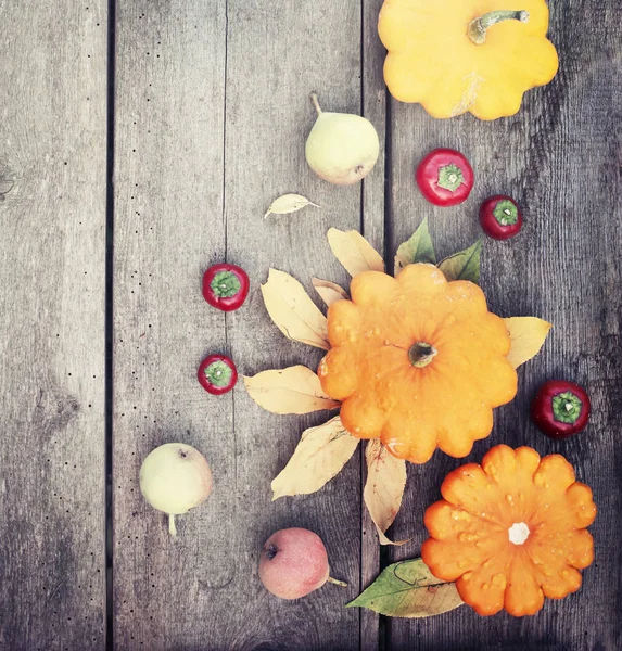 Ahşap Masa Üzerinde Sonbahar Sebze Üstten Görünüm — Stok fotoğraf