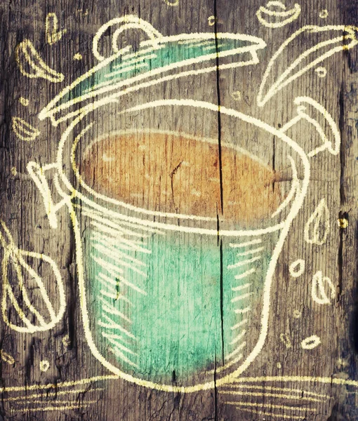 Сельский Винтажный Деревянный Кухонный Стол Супом Рисования — стоковое фото