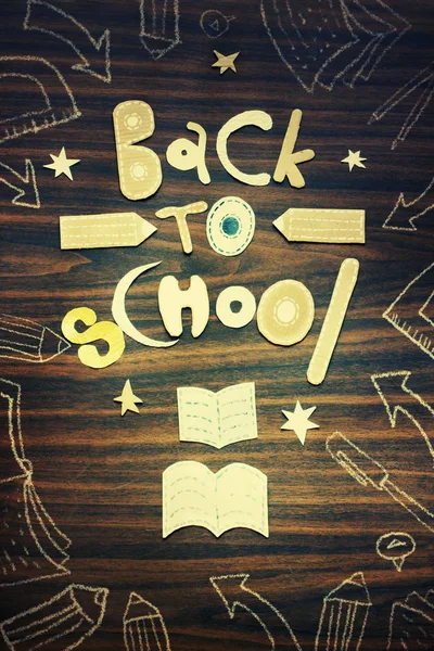 Conceptual Back School Background Books Signs Wooden Background — Stock Photo, Image