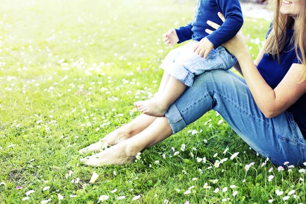 Low Section Woman Relaxing Green Grass Baby Boy — Stock Photo, Image