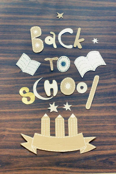 Conceptual Back School Background Books Signs Wooden Background — Stock Photo, Image