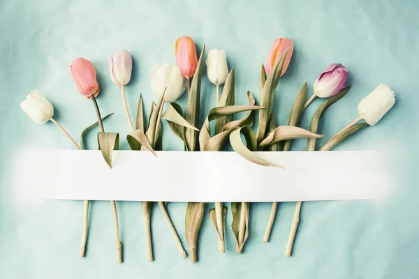 Blick Von Oben Auf Tulpenblumen Strauß Für Frühling Und Ostern — Stockfoto