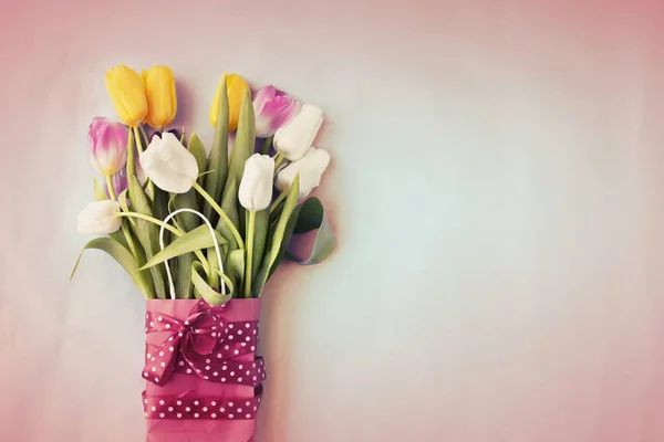 Вид Зверху Букет Квітів Тюльпанів Весну Великдень — стокове фото