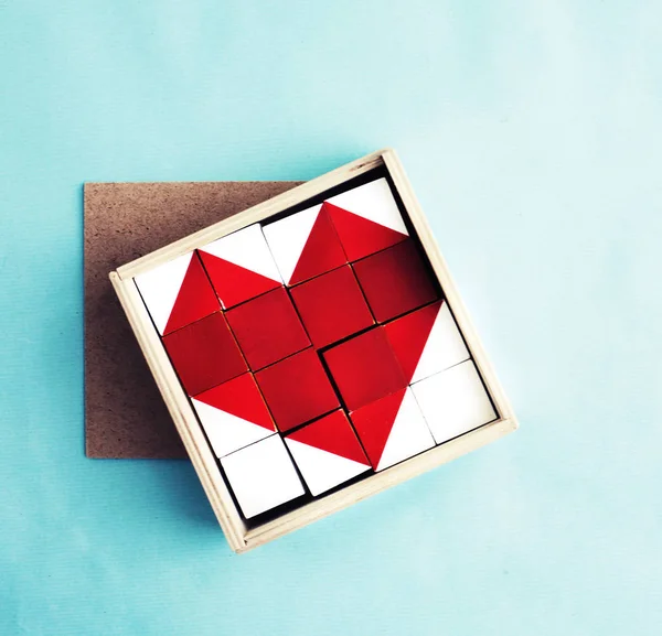 Draufsicht Auf Blöcke Die Herz Bilden Valentinstag Konzept Hintergrund — Stockfoto