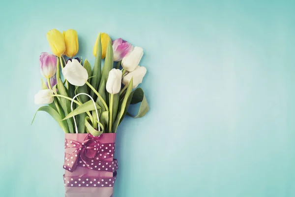 Vista Dall Alto Del Bouquet Fiori Tulipano Primavera Pasqua — Foto Stock