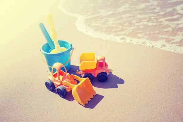 Colorful Toys Child Sandboxes Beach Ocean — Stock Photo, Image