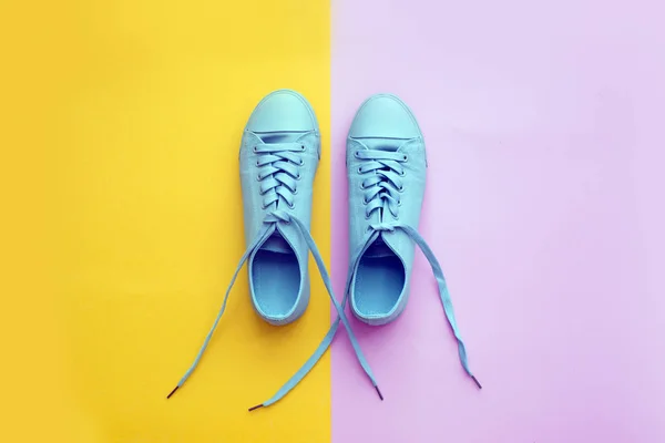 Top View Blue Shoes Colorful Background — Stock Photo, Image