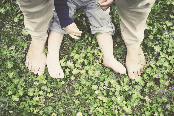 Lage Sectieweergave Van Moeder Zoon Voeten Gras — Stockfoto