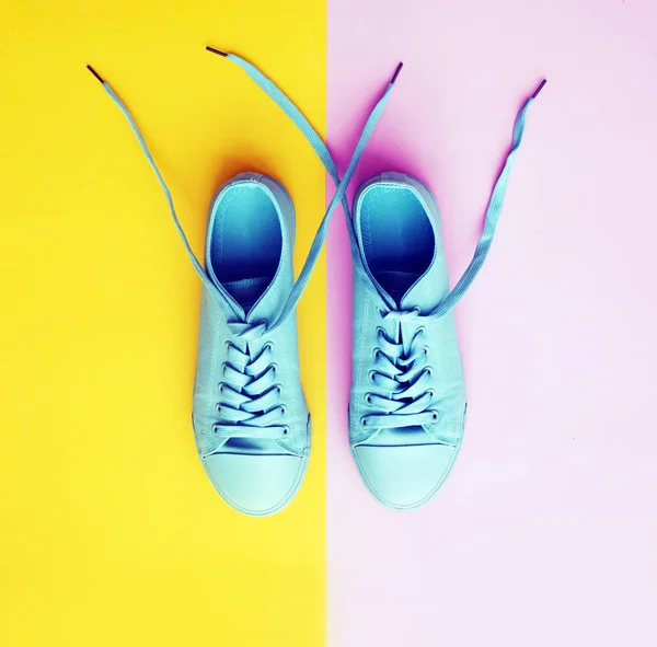 Top View Blue Shoes Colorful Background — Stock Photo, Image