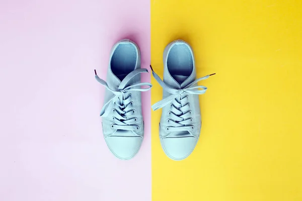 Top View Blue Shoes Colorful Background — Stock Photo, Image