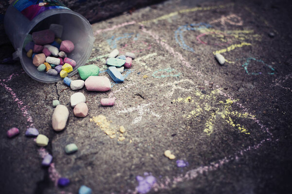 closeup view of chalk bucket over asphalt 