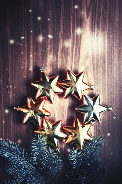 Amazing Golden Stars Wooden Background — Stock Photo, Image