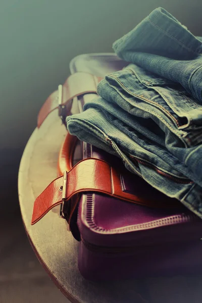 Closeup View Clothes Packed Suitcase — Stock Photo, Image