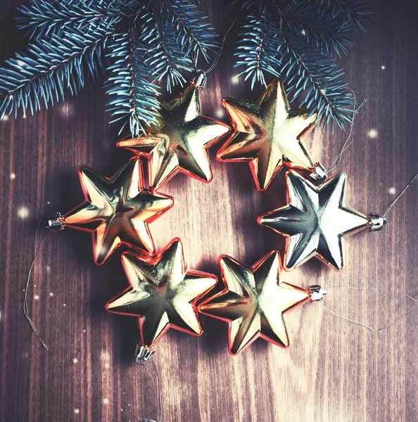 Amazing Golden Stars Wooden Background — Stock Photo, Image