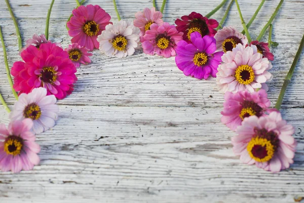 Φωτεινό Πεδίο Λουλούδια Ξύλινα Ρουστίκ Επιφάνεια — Φωτογραφία Αρχείου