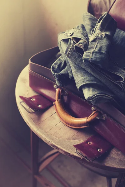 Closeup View Clothes Packed Suitcase — Stock Photo, Image