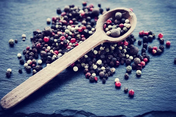 Closeup View Wooden Spoon Heap Flavoring Table — Stock Photo, Image