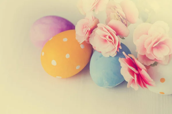Primo Piano Vista Colorate Uova Pasqua Dipinte Con Fiori Sul — Foto Stock