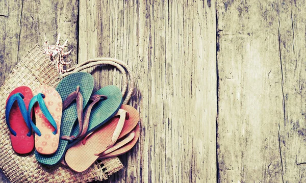 Vista Cerca Zapatillas Colores Sobre Fondo Madera — Foto de Stock