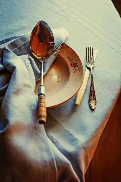 Closeup View Vintage Kitchen Utensil Towel — Stock Photo, Image