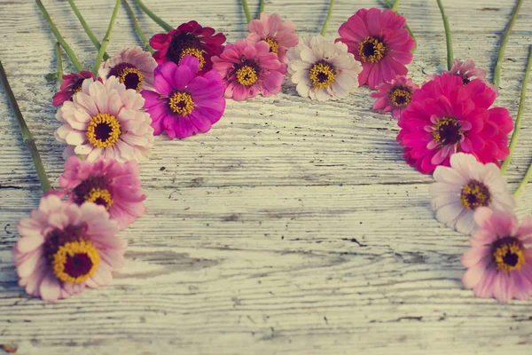 bright field flowers on wooden rustic surface