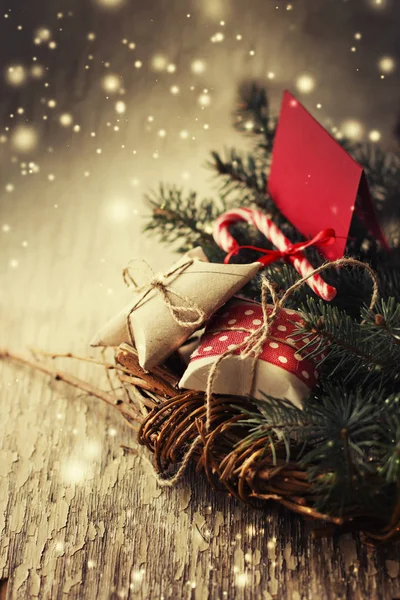Θέα Closeup Πρότυπο Και Πολύχρωμες Διακοσμήσεις Χριστουγέννων Στυλ Vintage — Φωτογραφία Αρχείου