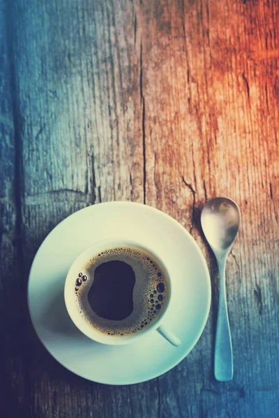 Tasse Heißen Kaffee Auf Romantischem Holz Hintergrund Mit Retro Effekt — Stockfoto