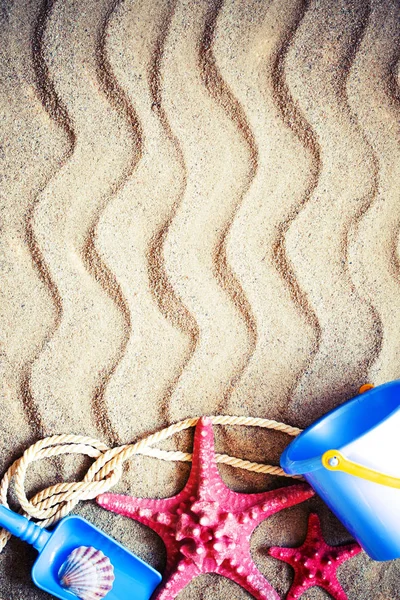 Closeup View Starfishes Beach Toys Sand — Stock Photo, Image