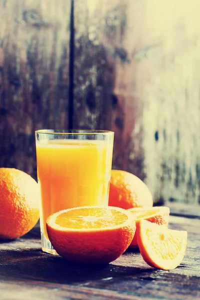 Orange Juice Oranges Wooden Background — Stock Photo, Image