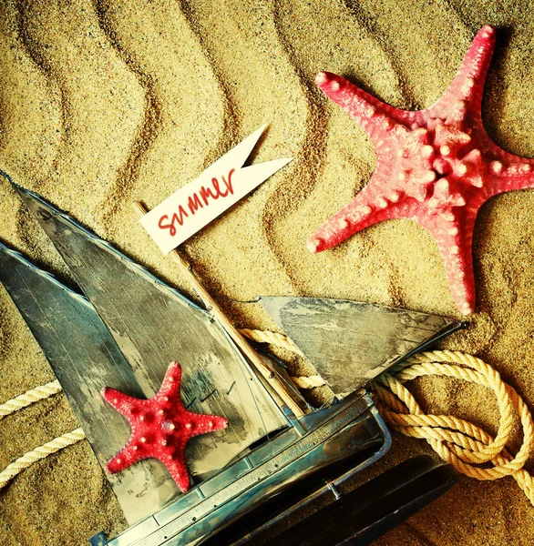 Closeup View Starfishes Beach Toys Sand — Stock Photo, Image