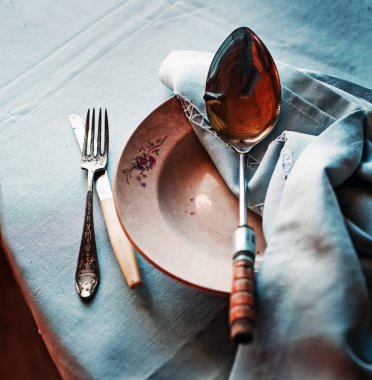 Vintage mutfak malzemesi havlu ile görünümünü portre