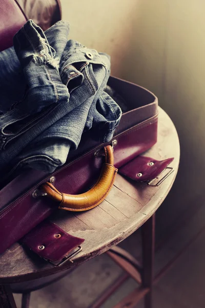 closeup view of clothes packed in suitcase