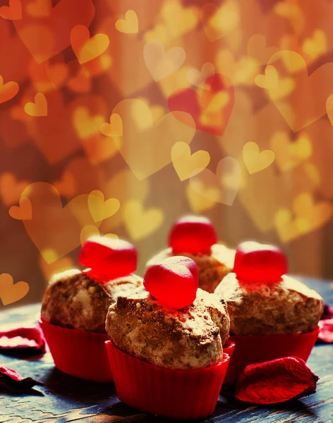 Saint Valentin Fond Doux Avec Des Biscuits Chocolat Forme Coeur — Photo