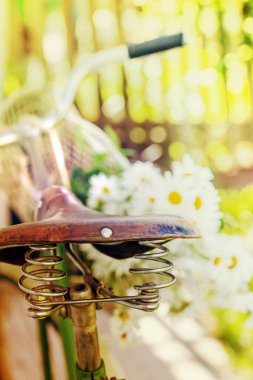 çiçek sepeti Köyü ile kırmızı eski bisiklet