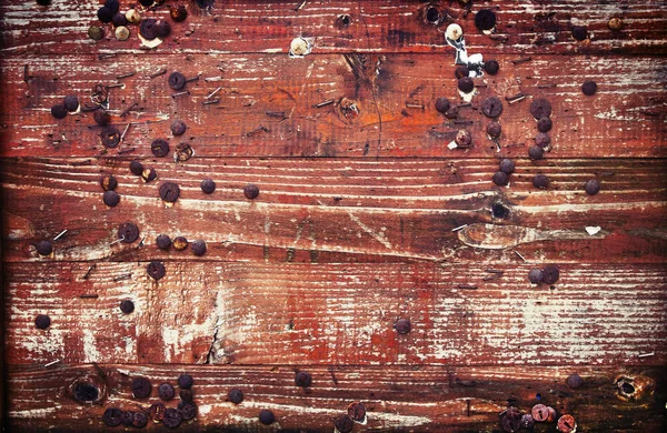 Superficie Madera Con Viejos Botones Oxidados —  Fotos de Stock