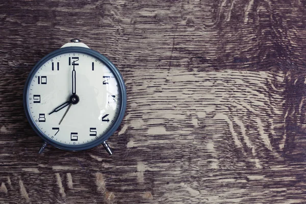 Closeup View Retro Alarm Clock Wooden Background — Stock Photo, Image